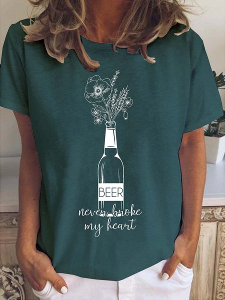 

Beer Never Broke My Heart Funny Crew Neck T-shirt, Dark green, T-shirts