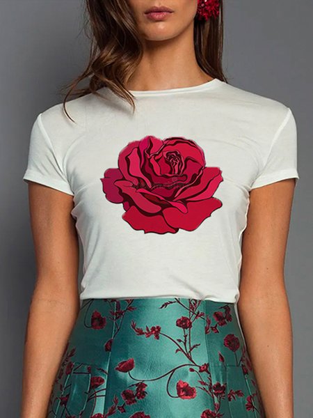 

Elegant Crew Neck Regular Fit Short Sleeve Blouse, White, Tees