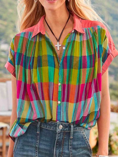 Buy Striped Loosen Short Sleeve Blouse, Blouses & Shirts, Zolucky, Multicolor