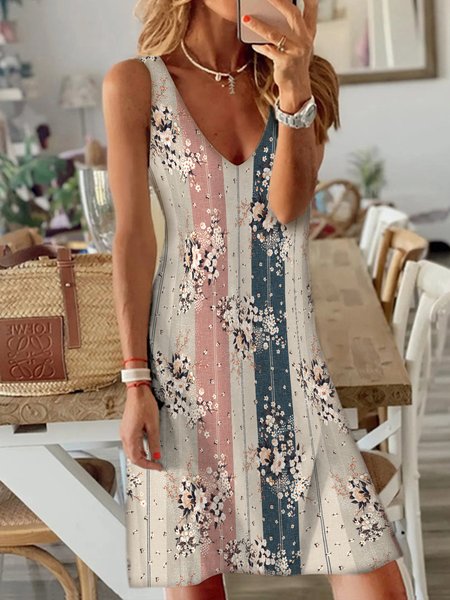 

Casual Regular Fit Floral Sleeveless Knitting Dresses, Multicolor, Dresses