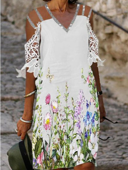

Loosen Vacation Short Sleeve Knit Dress, White, Dresses
