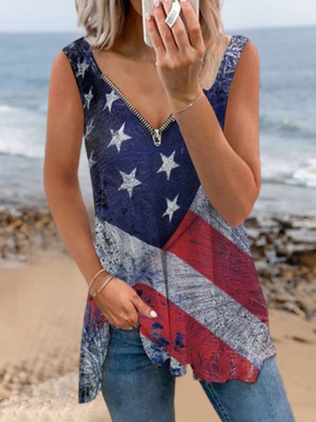 

Star Casual V Neck Star Short Sleeve Tops, Multicolor, Tanks & Camis