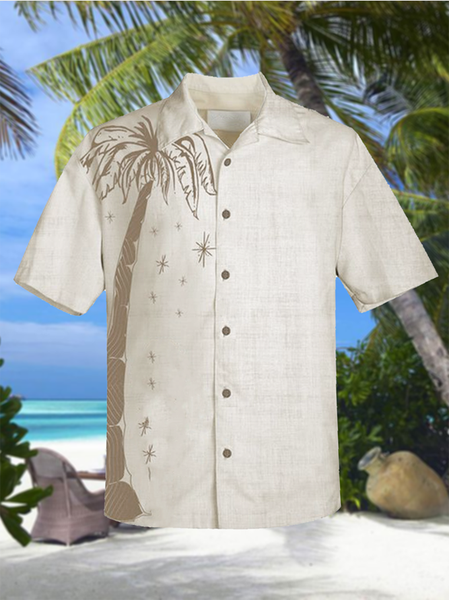 

Cotton Linen Botanical Floral Print Lapel Cozy Linen Shirt, As picture, Men's Floral shirt