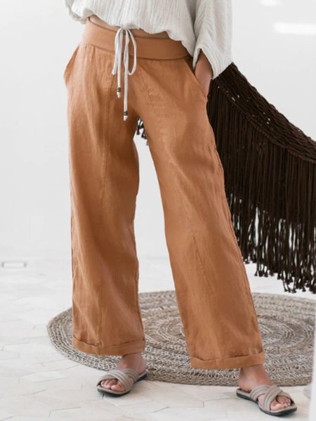 

Casual Pockets Loosen Long Pants, Khaki, Pants