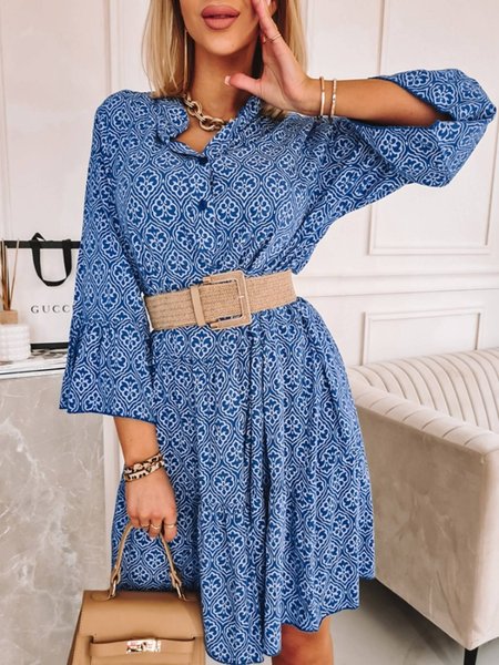 

Casual Painted V Neck Dress, Blue, Mini Dresses