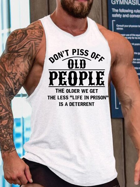 

Men's Funny Print Casual Crew Neck Knit, White, Tank Tops
