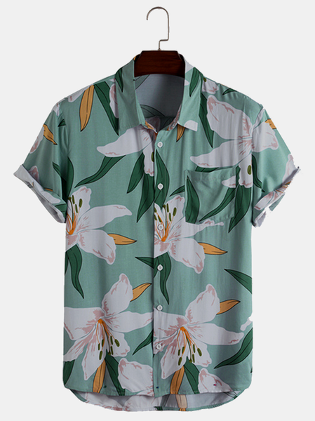 

Casual Style Hawaiian Plant Leaves Coconut Tree Men's Shirt, As picture, Men's Floral shirt