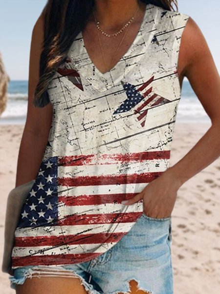 

Geometric Casual V Neck Color Block Knit, Multicolor, Tanks & Camis
