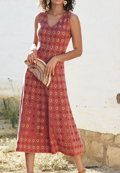 

Plus size Sleeveless Geometric Printed Casual Dresses, Red, Midi Dresses