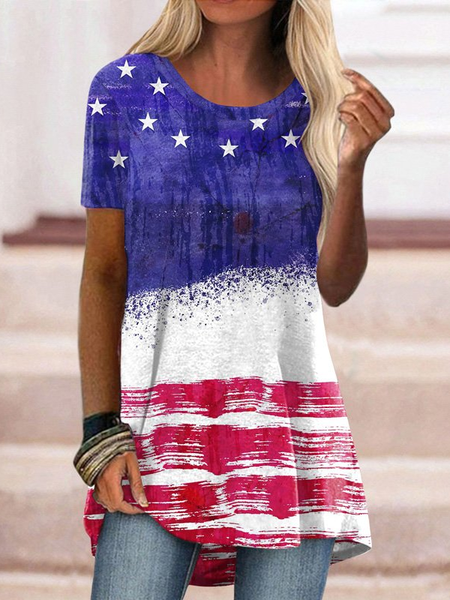 

Casual Crew Neck Flag Short Sleeve T-Shirt, Multicolor, T-Shirts
