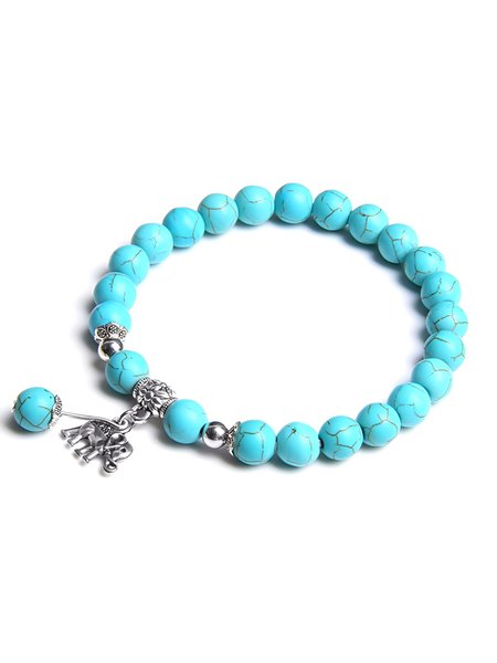 

Boho Elephant Turquoise Tassel Bracelet, As picture, Bracelets