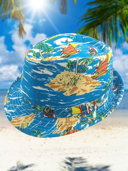 

Men's Hawaiian Beach Pattern Bucket Hat, As picture, Hat