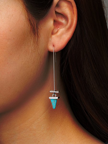 

Ethnic Vintage Geometric Long Turquoise Earrings, Silver, Earrings