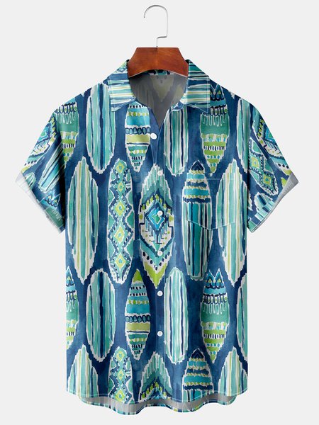 

Hawaiian Graphic Men's Casual Chest Pocket Short Sleeve Shirt, Blue, Men's Floral shirt