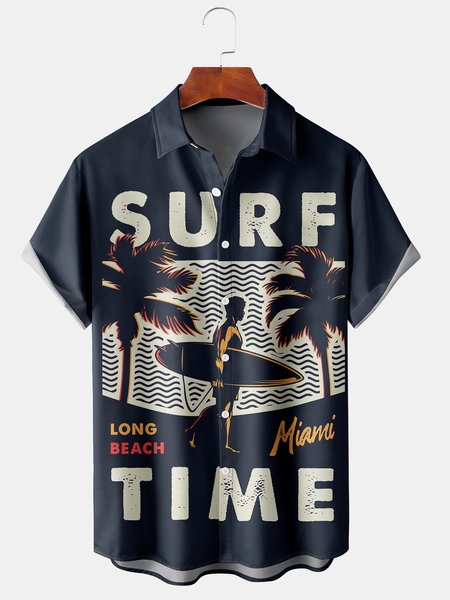 

Men's Printed Casual Breathable Short Sleeve Hawaiian Shirt, Purplish blue, Men's Floral shirt