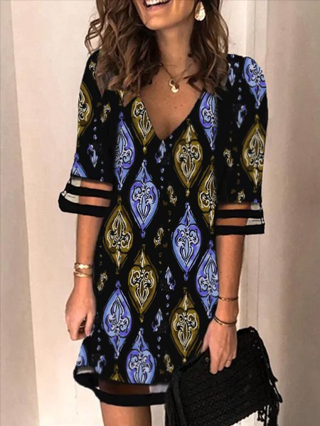 

Vacation Tribal Short Sleeve Knit Dress, Black, Dresses