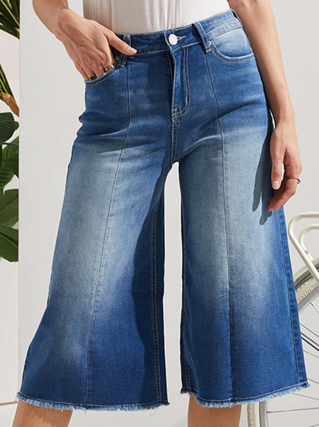 

Washed ombre calf wide-leg shorts Vacation Sports Shorts, Blue, Jeans