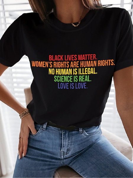 

Casual Letter Crew Neck Short Sleeve T-Shirt, Black, T-Shirts