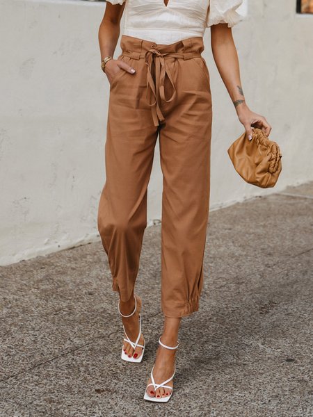 

Regular fit Daily Solid Ninth Pants, Khaki, Wide Leg Pants