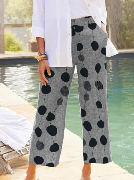 

Drawstring waist Regular Fit Geometric Pants, Gray, Pants