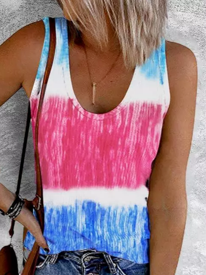 

Color Block Cotton Blends Regular Fit Knit, Multicolor, Tanks & Camis