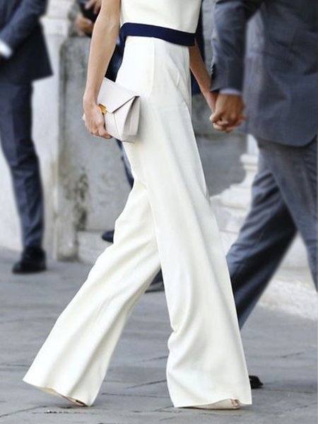 

White Daily Long Plain Regular Fit Pants, Shorts
