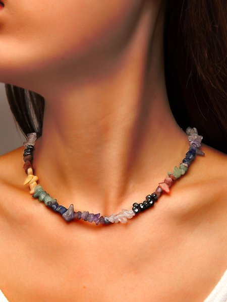 

Ethnic Style Natural Crystal Color Versatile Necklace, Multicolor, Necklaces