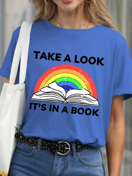 

Take A Look It's In A Book Funny Crew Neck T-shirt, Blue, T-shirts