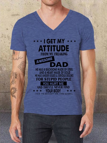 

I Get My Attitude From Awesome Dad Short Sleeve T-Shirt, Blue, T-shirts