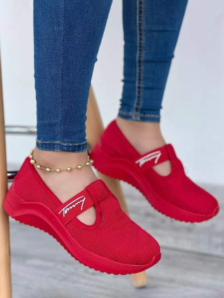 

JFN Plain Color Casual Overfoot Walking Sneakers, Red, Sandals
