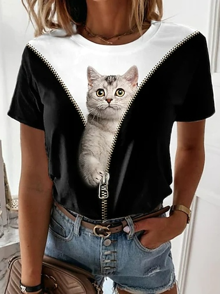 

Casual Animal Short Sleeve T-Shirt, Multicolor, T-Shirts