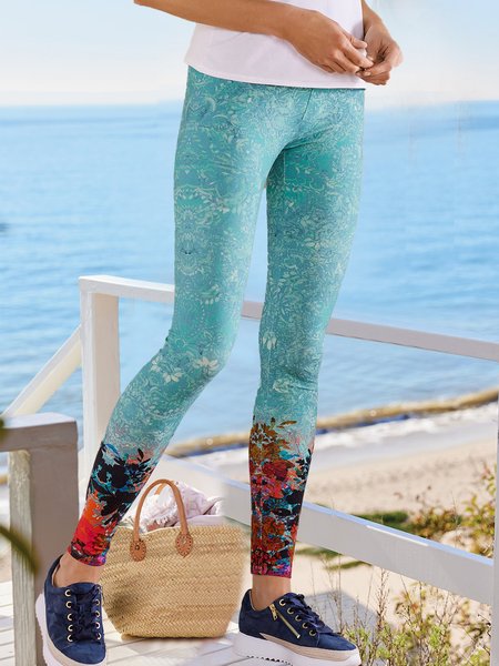 

Holiday Daily Printed Casual Skinny Leggings, Blue, Leggings