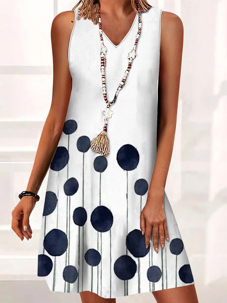 

Polka Dots Casual Loosen Short Sleeve Knit Dress, White, Mini Dresses