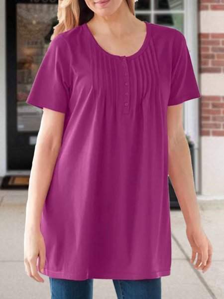 

Loosen Crew Neck Casual Short Sleeve Tops, Rose red, Shirts & Blouses