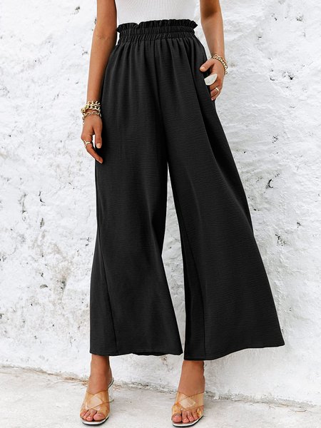 

Loosen Solid Pockets Pants, Black, Pants