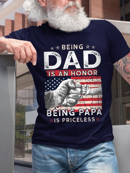 

Men's American Flag Being Dad Is An Being Papa Casual Crew Neck Short Sleeve T-shirt, Dark blue, T-shirts