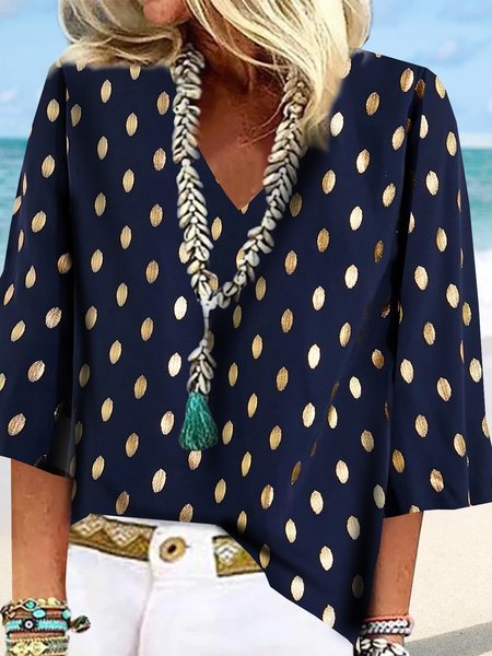 

Vacation Printed Short Sleeve Tops, Navy blue, Tops