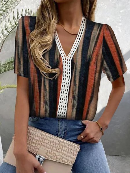 

Casual Loosen Printed Short Sleeve Tops, As picture, Tops