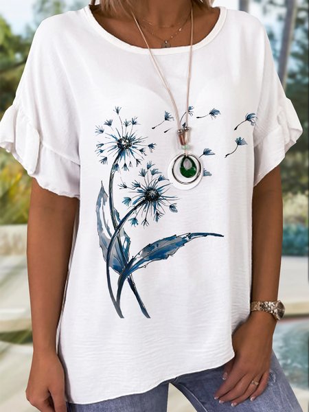 

Dandelion Crew Neck Short Sleeve Tops, White, Tops