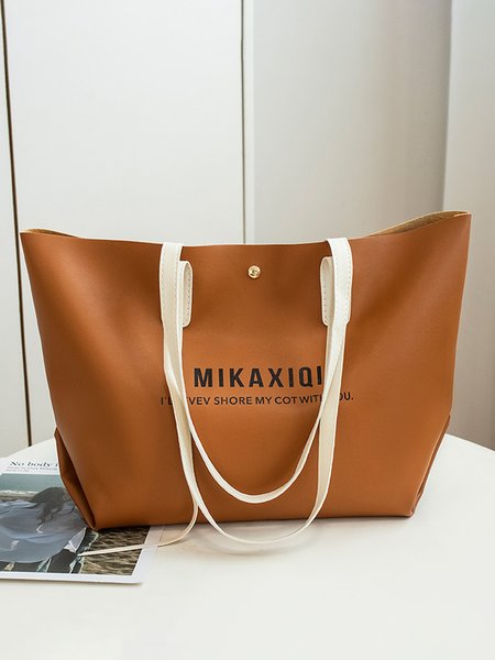 

JFN Letter Print Large Capacity Tote Bag Shoulder Bag, Brown, Women's Bags