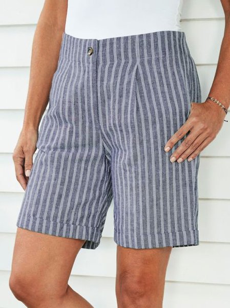 

Geometric Spriped Pockets Loosen Shorts, Gray, Shorts