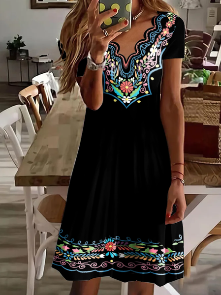 

Regular Fit Cotton Vacation Short Sleeve Knit Dress, Black, Dresses