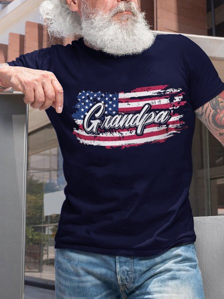 

American Flag Print Men's Crew Neck Short Sleeve T-Shirt, Dark blue, T-shirts
