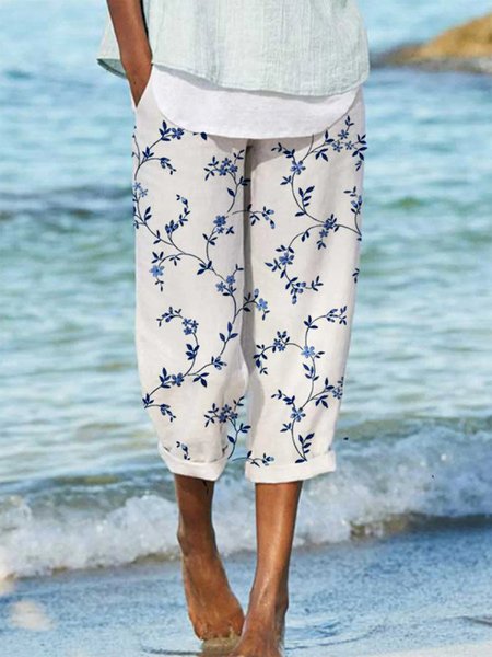 

Vacation Floral Pants, White, Pants