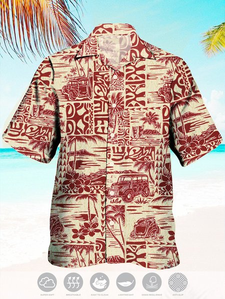 

Mens Retro Tropical Print Hydrocool Fabric Quick Dry Casual Breathable Short Sleeve Shirt, Khaki, Men's Floral shirt