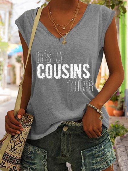 

It's A Cousins Thing Women's V-neck Top, Gray, Tank Tops