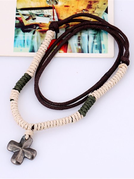 

JFN Men's Hemp Rope Braided Vintage Alloy Necklace, One-size, Men's Accessories