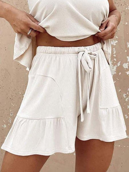 

Pockets Loosen Casual Shorts, White, Shorts