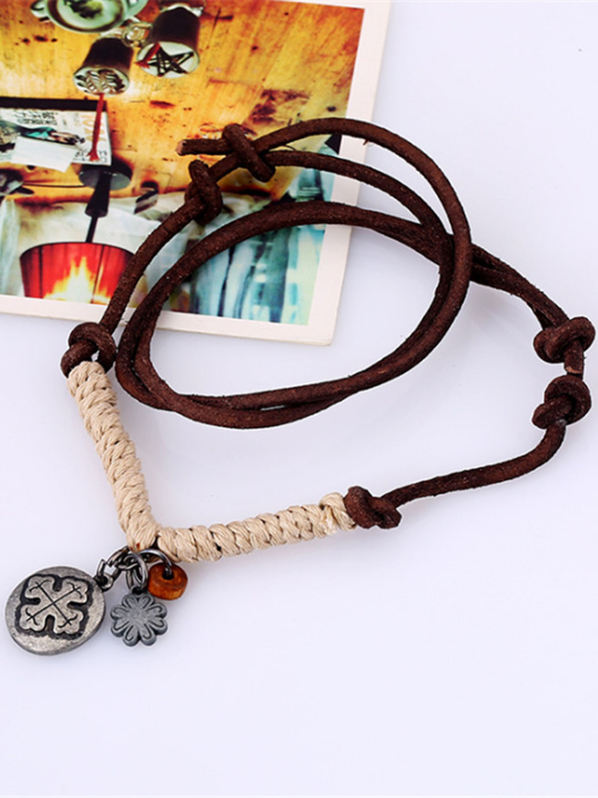 

JFN Men's Hemp Rope Braided Vintage Alloy Necklace, As picture, Men's Accessories