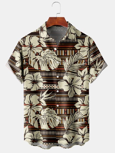 

Hibiscus Graphic Men's Casual Short Sleeve Chest Pocket Hawaiian Shirt, Black, Men's Floral shirt